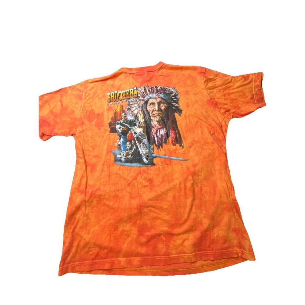 VINTAGE AMERICAN INDIAN BIKER TEE SHIRT 1990S SIZE 2XL 3D Embroidered Front